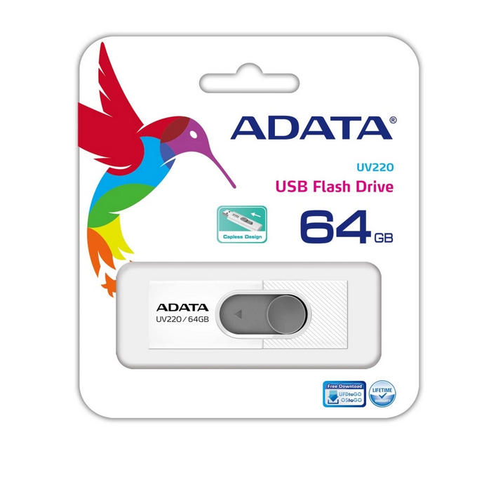 картинка USB накопитель 64Gb A-Data UV220 White/ Gray (AUV220-64G-RWHGY) от магазина КомпьютерЦентр