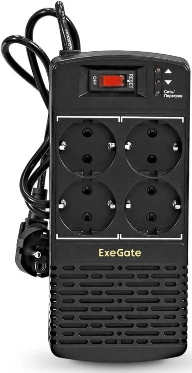 картинка Стабилизатор напряжения ExeGate EP285940RUS Power AD5000-1200 (1200VA/ 600W, диапазон 150...280В, 4 евророзетки) от магазина КомпьютерЦентр