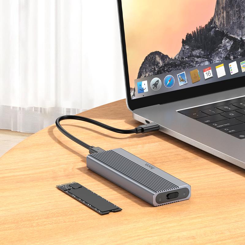 картинка Карман для SSD Hoco HB47A, M.2 SSD Enclosure (USB 3.2/ 10Gbps) Metal Gray от магазина КомпьютерЦентр