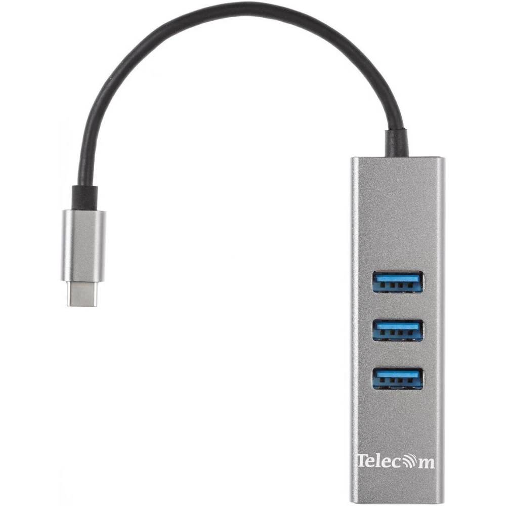 картинка HUB 4-port Telecom TA311C USB 3.1 Type-C --> RJ45 1000Mbps +3 USB3.0, Aluminum Shell, 0.2м от магазина КомпьютерЦентр