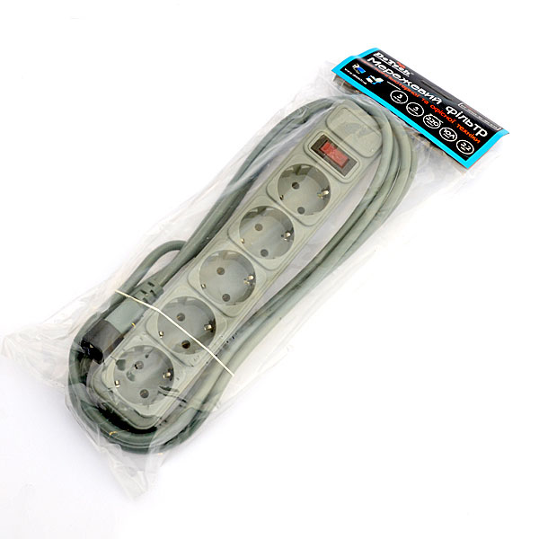 картинка Сетевой фильтр 1,8 м, DeTech, 5 розеток (DT-SP05-10-2M-C14) Gray к ИБП от магазина КомпьютерЦентр