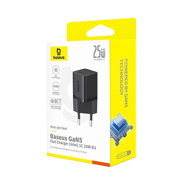 картинка СЗУ Baseus GaN5 Fast Charger (mini) 1C 25W EU Cluster Black от магазина КомпьютерЦентр