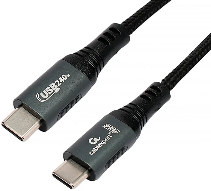 картинка Кабель Type-C/ Type-C USB2.0 Cablexpert, 5А, 240Вт, PD3.1/ QC4.0, медь, алюминиевые коннекторы, оплетка, 2м, черный (ССP-USB2.0-240W-2M) от магазина КомпьютерЦентр