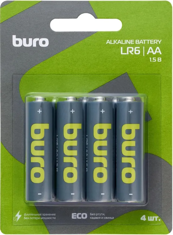 картинка Батарейки Buro Alkaline AA LR6 (4шт) блистер 1776118 от магазина КомпьютерЦентр