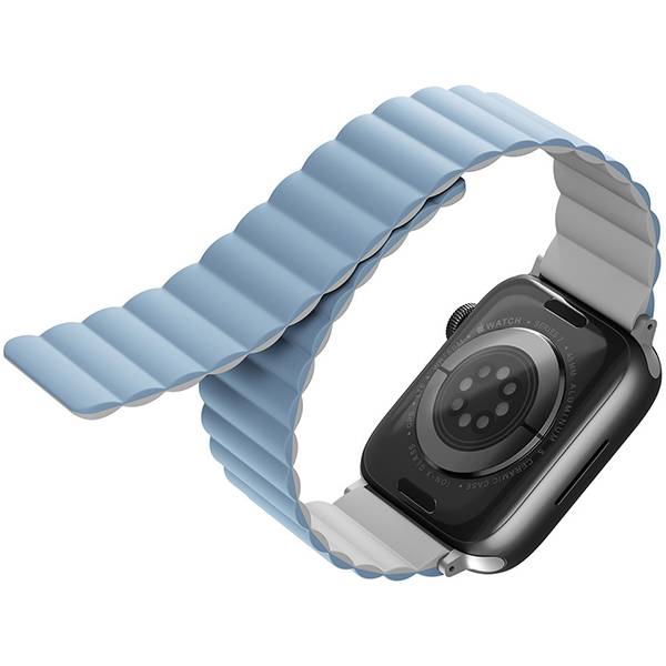 картинка Ремень силиконовый Uniq REVIX для Apple Watch 41/ 40/ 38, цвет белый/ голубой (41MM-REVWHTBLU) от магазина КомпьютерЦентр