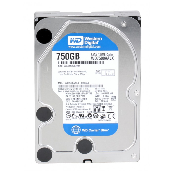 картинка Жесткий диск Western Digital 750Gb Caviar Blue 32Mb 7200rpm 3.5″ (WD7500AALX) от магазина КомпьютерЦентр