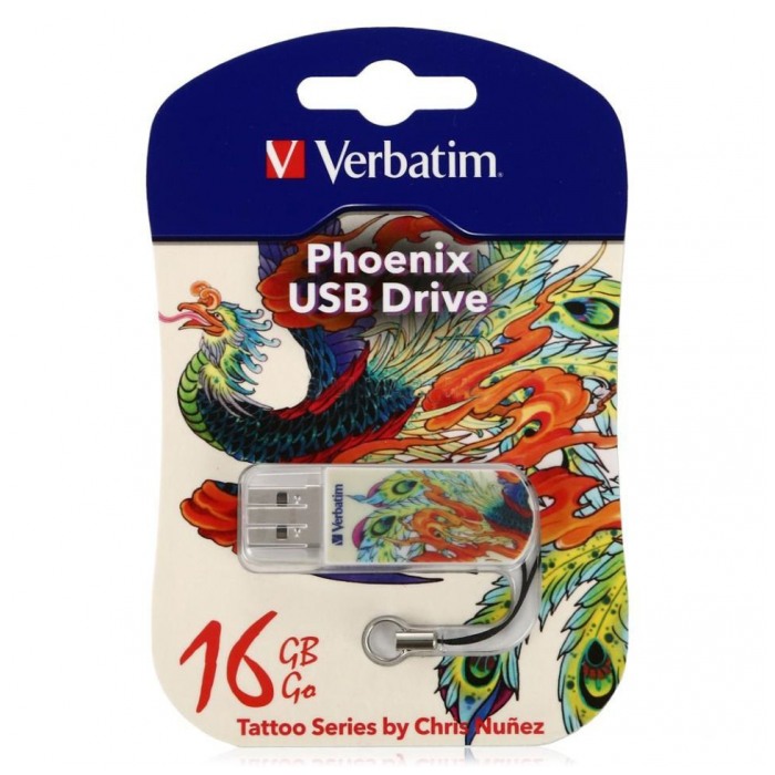 картинка Флешка USB Verbatim 16Gb Store n Go Mini Tattoo Edition Phoenix White/ Рисунок  (49887) от магазина КомпьютерЦентр