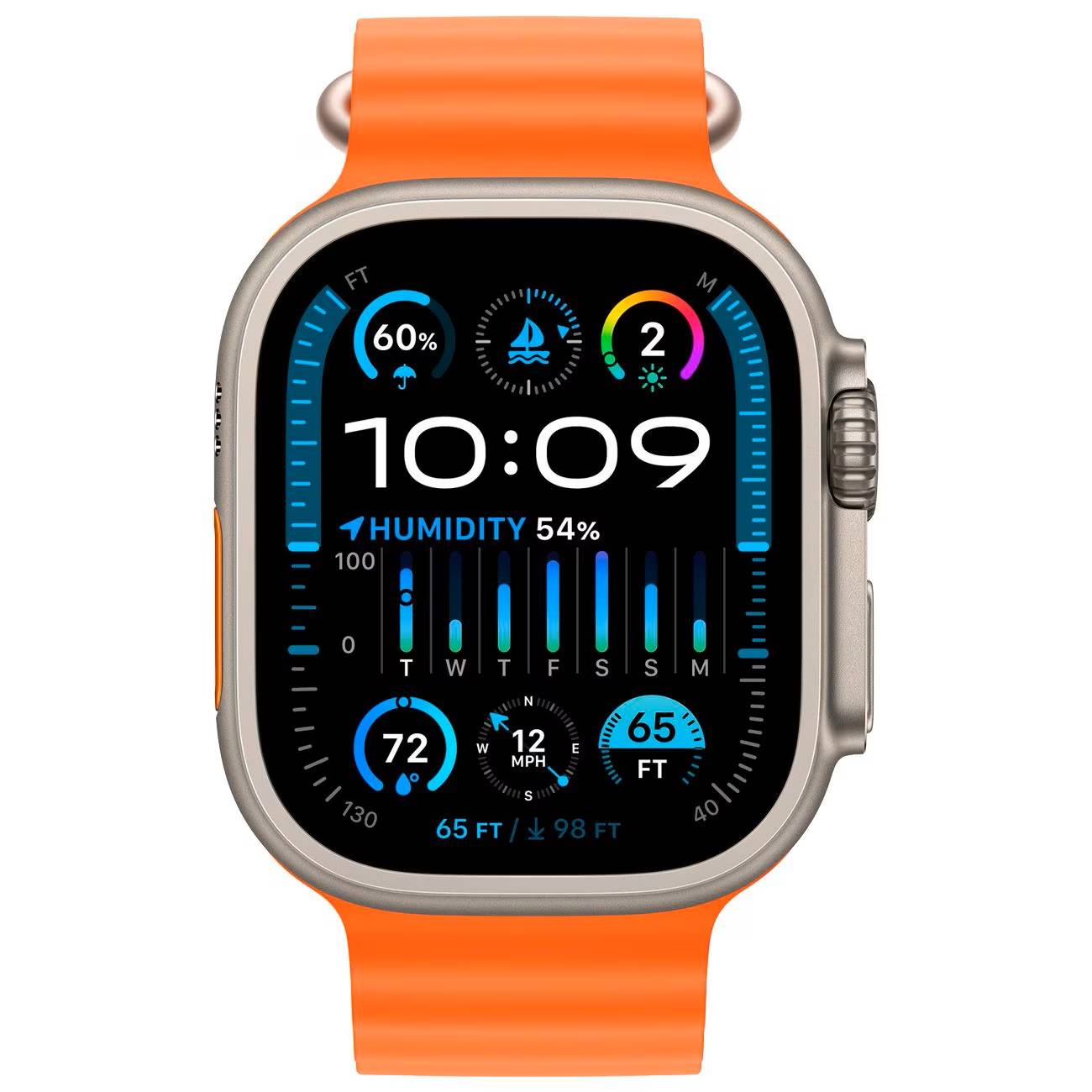 картинка Apple Watch Ultra 2 49mm Titanium Case with Orange Ocean Band (MREH3) от магазина КомпьютерЦентр