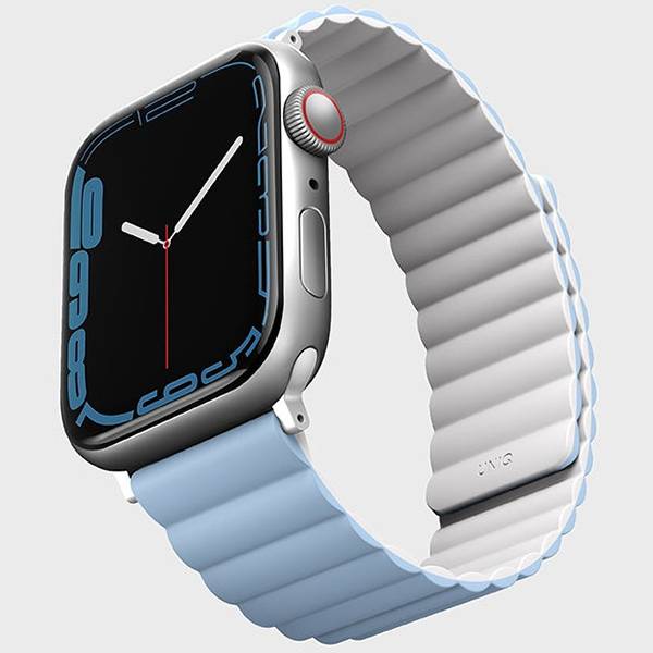 картинка Ремень силиконовый Uniq REVIX для Apple Watch 41/ 40/ 38, цвет белый/ голубой (41MM-REVWHTBLU) от магазина КомпьютерЦентр