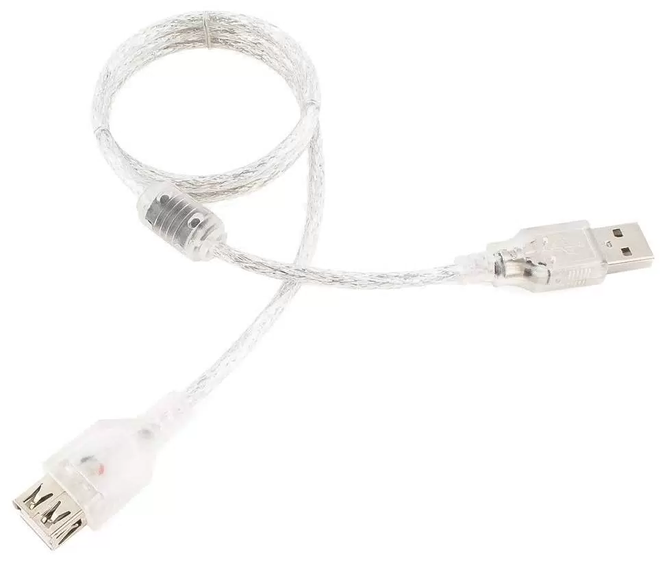 картинка Кабель USB 2.0 A->F 0.75m CCF-USB2-AMAF-TR-0.75M, Pro Gembird/ Cablexpert, экран, 2феррит.кольца, прозрачный, от магазина КомпьютерЦентр