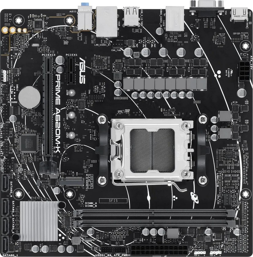 картинка Материнская плата Asus PRIME A620M-K, AM5, AMD A620, 2xDDR5, Micro-ATX от магазина КомпьютерЦентр
