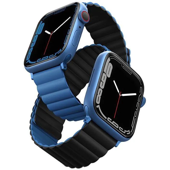 картинка Ремень силиконовый Uniq REVIX для Apple Watch 49/ 45/ 44/ 42, синий/ черный (45MM-REVBLUBLK) от магазина КомпьютерЦентр