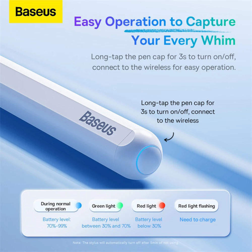 картинка Стилус Baseus Smooth Writing 2 Series Wireless Charging Stylus (Active wireless version) - White от магазина КомпьютерЦентр