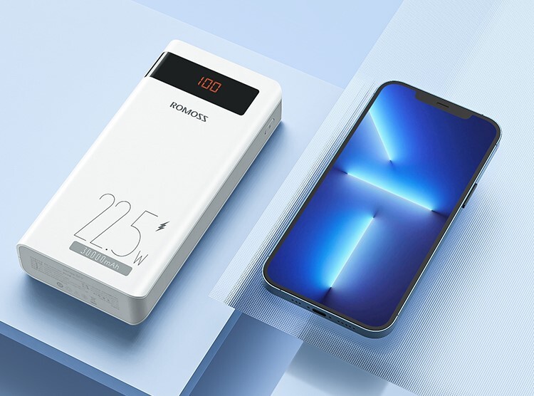 картинка Дополнительный внешний аккумулятор Romoss Sense 8PF 30000mAh 3A PD 2xUSB White от магазина КомпьютерЦентр