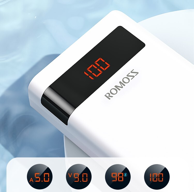 картинка Дополнительный внешний аккумулятор Romoss Sense 8PF 30000mAh 3A PD 2xUSB White от магазина КомпьютерЦентр