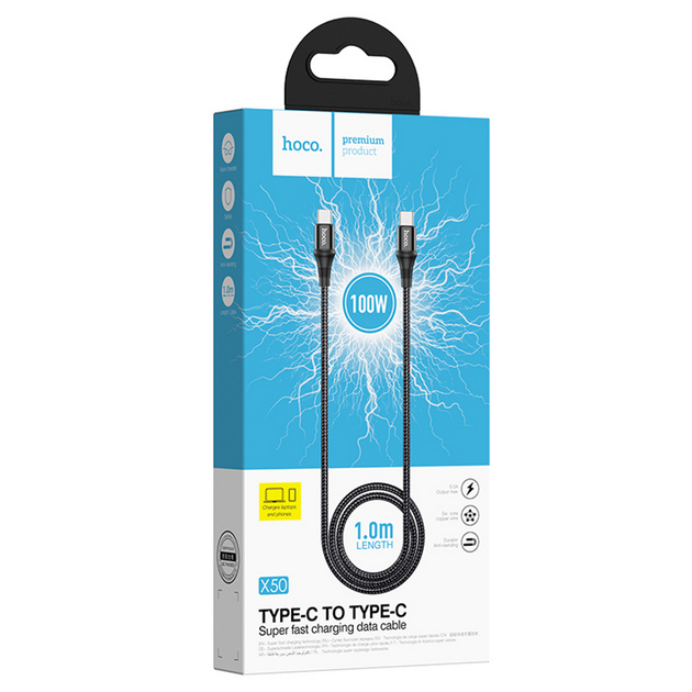 картинка Кабель Hoco X50 Type-C to Type-C Exquisito 100W charging data cable 1m Black от магазина КомпьютерЦентр