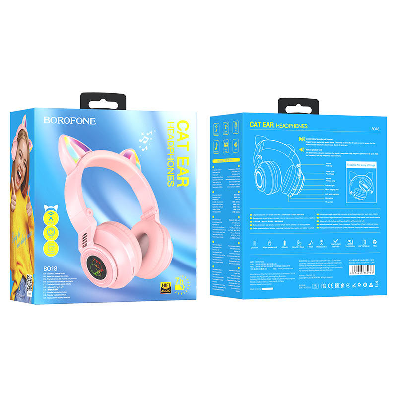 картинка Гарнитура Borofone BO18 Cat ear BT headphones Pink от магазина КомпьютерЦентр