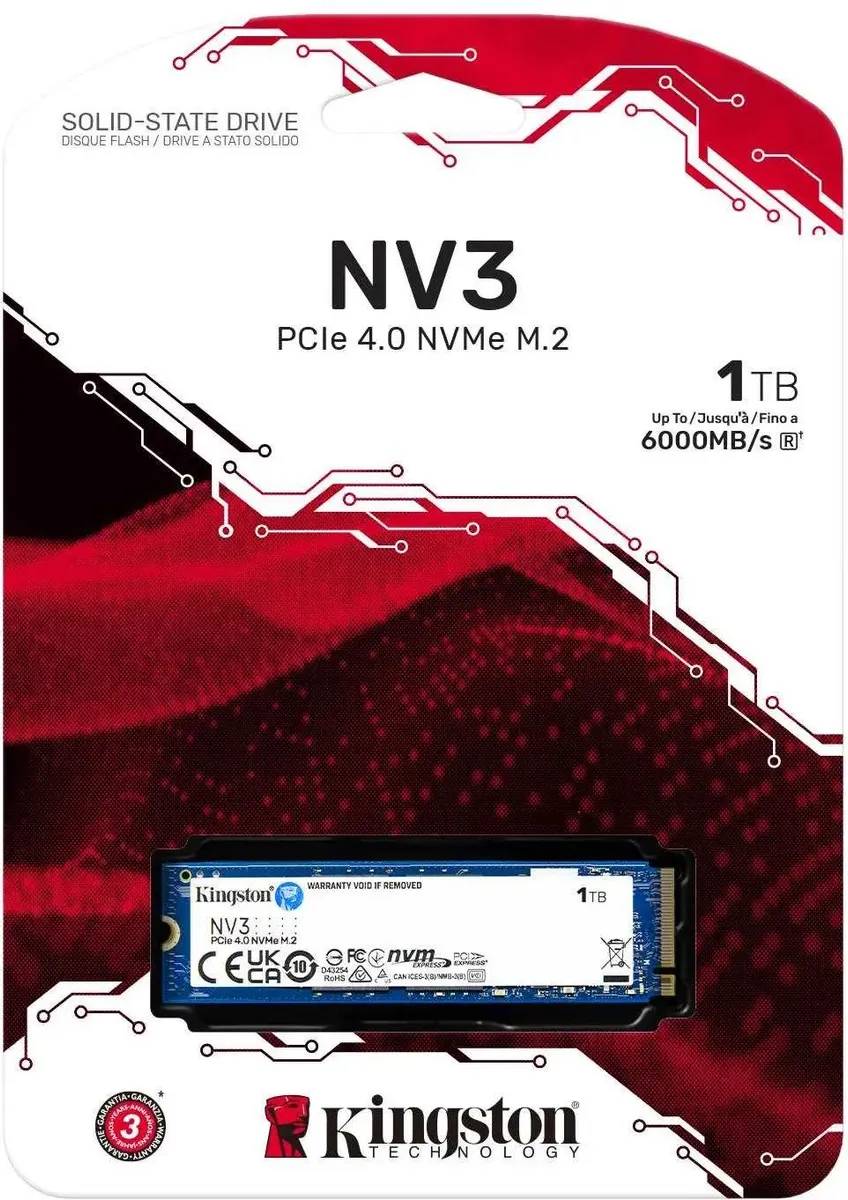 картинка SSD накопитель 1Tb Kingston NV3 PCI-Ex4 Gen4 6000/ 4000 MB/ s M.2 2280 (SNV3S/ 1000G) от магазина КомпьютерЦентр