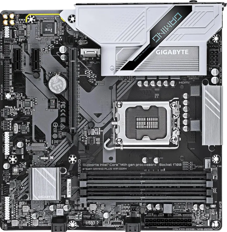 картинка Материнская плата Gigabyte B760M GAMING PLUS WIFI DDR4, LGA1700, Intel B760, 4xDDR4, 4xSATA, 2xM.2, 1xPCIe 4.0 x16, DisplayPort, HDMI, 1x1Gb LAN, USB, 3x3.5 мм, 7.1, microATX от магазина КомпьютерЦентр