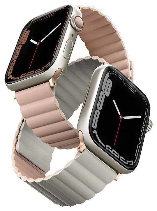 картинка Ремень силиконовый Uniq REVIX для Apple Watch 41/ 40/ 38, цвет розовый/ бежевый (41MM-REVPNKBEG) от магазина КомпьютерЦентр