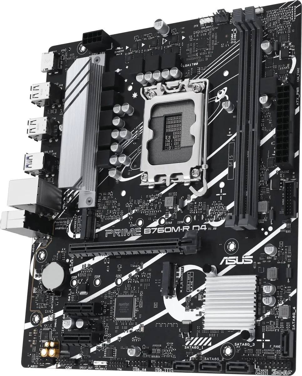 картинка Материнская плата Asus PRIME B760M-R D4, LGA 1700, Intel B760, 2xDDR4,  mATX от магазина КомпьютерЦентр