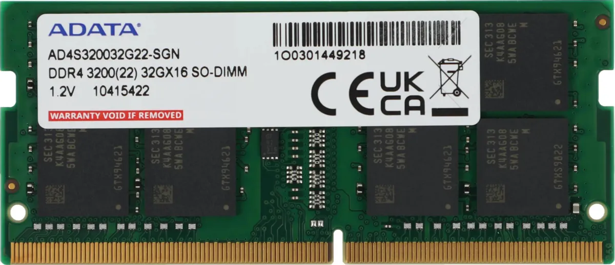 картинка SO-DIMM DDR4 32Gb 3200MHz PC4-25600 A-Data CL22 1.2V (AD4S320032G22-SGN) от магазина КомпьютерЦентр