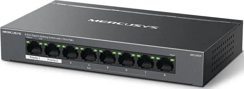 картинка Switch 8-port Mercusys MS108GP (L2) 8x1Гбит/ с 7PoE+ 65W неуправляемый от магазина КомпьютерЦентр
