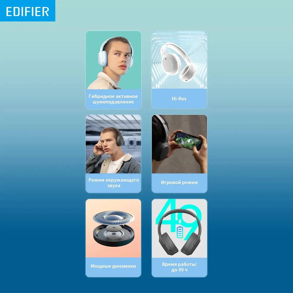 картинка Bluetooth гарнитура Edifier W820NB Gray от магазина КомпьютерЦентр