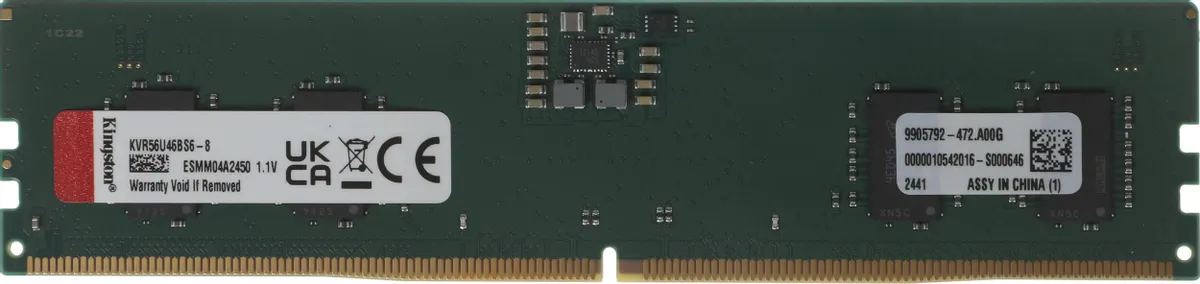 картинка DIMM DDR5 8Gb 5600MHz PC5-44800 Kingston Valueram CL46 (KVR56U46BS6-8) от магазина КомпьютерЦентр
