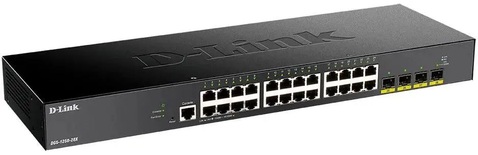 картинка Switch 24-port D-Link DGS-1250-28X/ A1A 24G 4 FSP+ управляемый от магазина КомпьютерЦентр