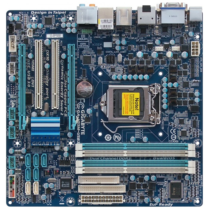 картинка Материнская плата Gigabyte GA-H55M-USB3 (GA-H55M-USB3) от магазина КомпьютерЦентр