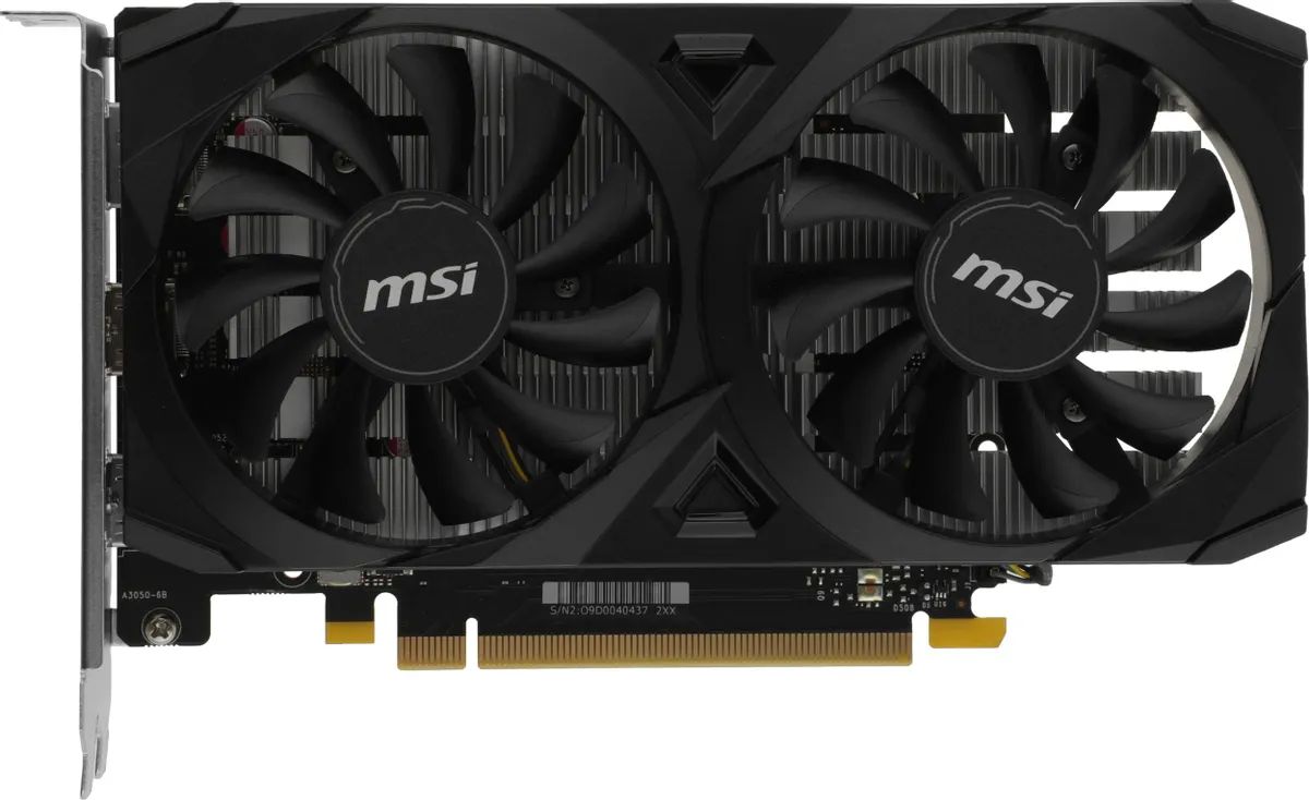 картинка Видеокарта 6Gb GDDR6 GeForce RTX 3050 MSI Ventus 2X E OC PCI-E 4.0 96 bit 1492/ 14000 HDMIx2/ DP (RTX 3050 VENTUS 2X E 6G OC) от магазина КомпьютерЦентр