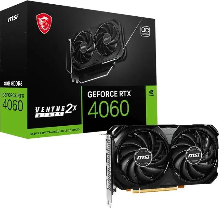 картинка Видеокарта 8Gb GDDR6 MSI GeForce RTX 4060 VENTUS 2X BLACK (RTX4060 VENTUS 2X BLACK 8G OC) от магазина КомпьютерЦентр