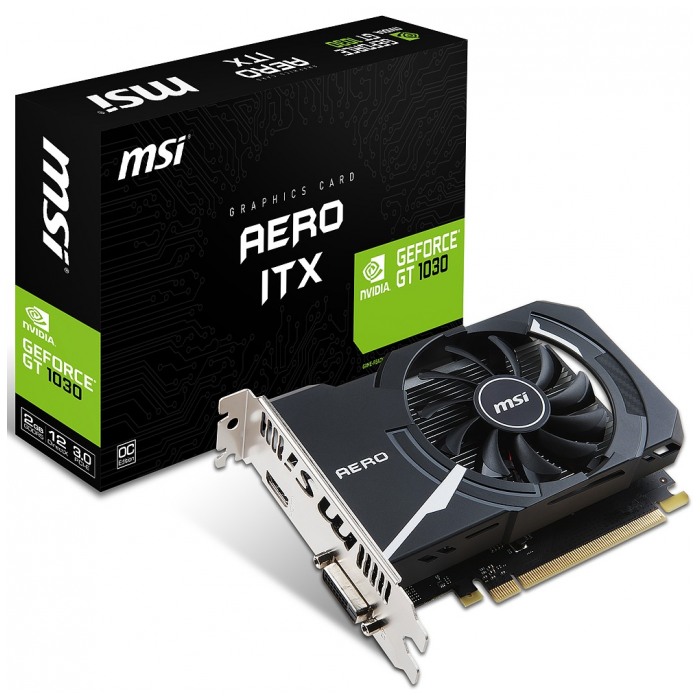 картинка Видеокарта MSI 2Gb DDR5 GeForce GT1030 AERO ITX (GEFORCE GT 1030 AERO ITX 2G OC) от магазина КомпьютерЦентр