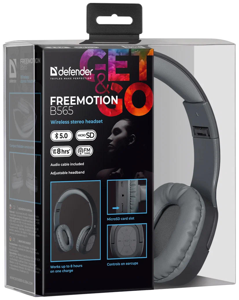 картинка Bluetooth гарнитура Defender Freemotion B565 Gray Мониторные (63565) от магазина КомпьютерЦентр