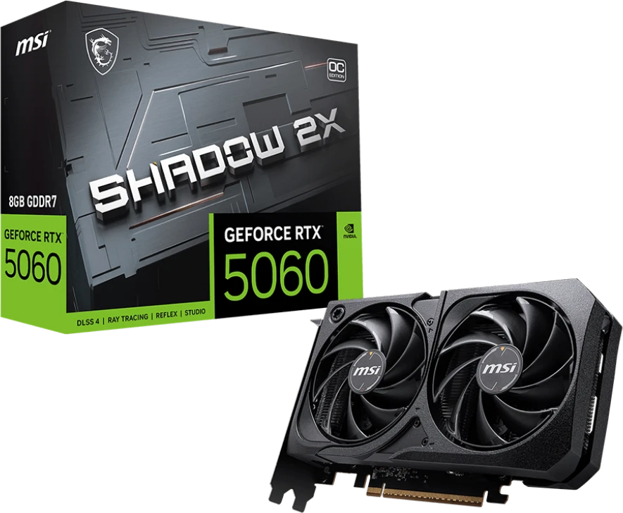 картинка Видеокарта 8Gb GDDR7 GeForce RTX 5060 MSI SHADOW 2X OC; PCI-E 5.0; 128 bit; 2527/ 28000; DPх3, HDMIх1; 2 FAN (RTX 5060 8G SHADOW 2X OC) от магазина КомпьютерЦентр