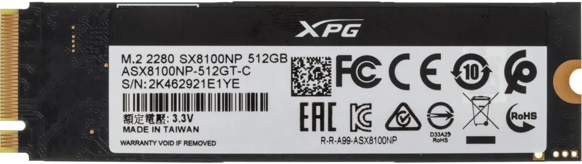 картинка SSD накопитель 512 Гб A-Data XPG SX8100 M.2 2280 (ASX8100NP-512GT-C) от магазина КомпьютерЦентр