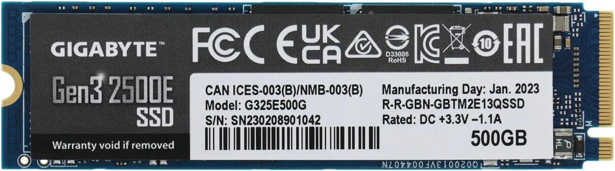 картинка SSD накопитель 500Gb GIGABYTE AORUS Gen3 2500E (G325E500G) M.2 2280, PCIe 3.0 x4, NVMe, R/ W 2300/ 1500 от магазина КомпьютерЦентр