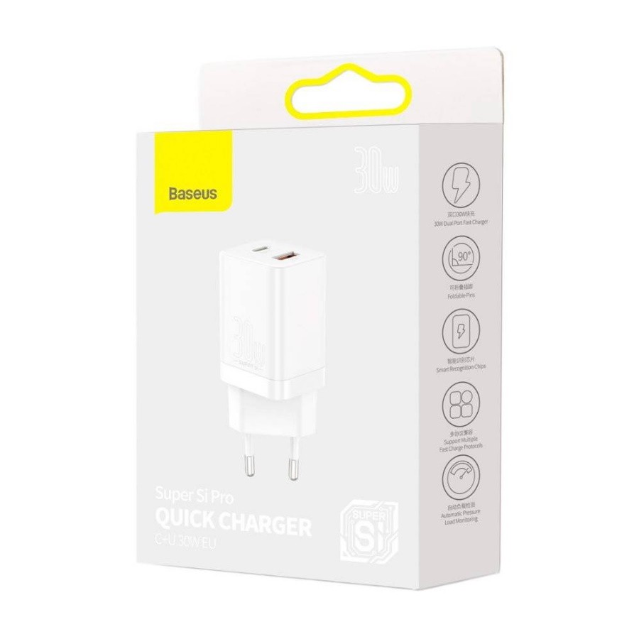 картинка СЗУ Baseus Super Si Pro Quick Charger C+U 30W EU White (CCSUPP-E02) от магазина КомпьютерЦентр