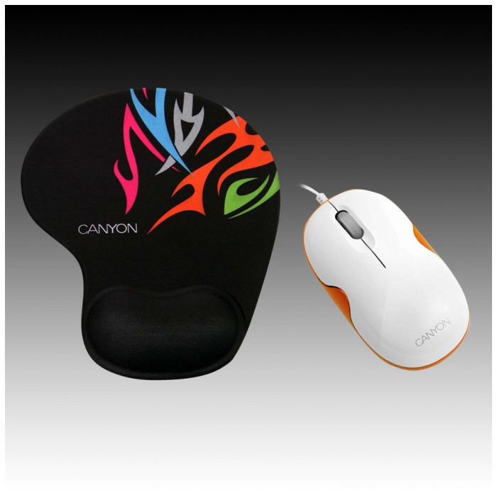 картинка Мышка Canyon CNR-MSPACK5 Orang/White USB + mouse pad (CNR-MSPACK5O) от магазина КомпьютерЦентр