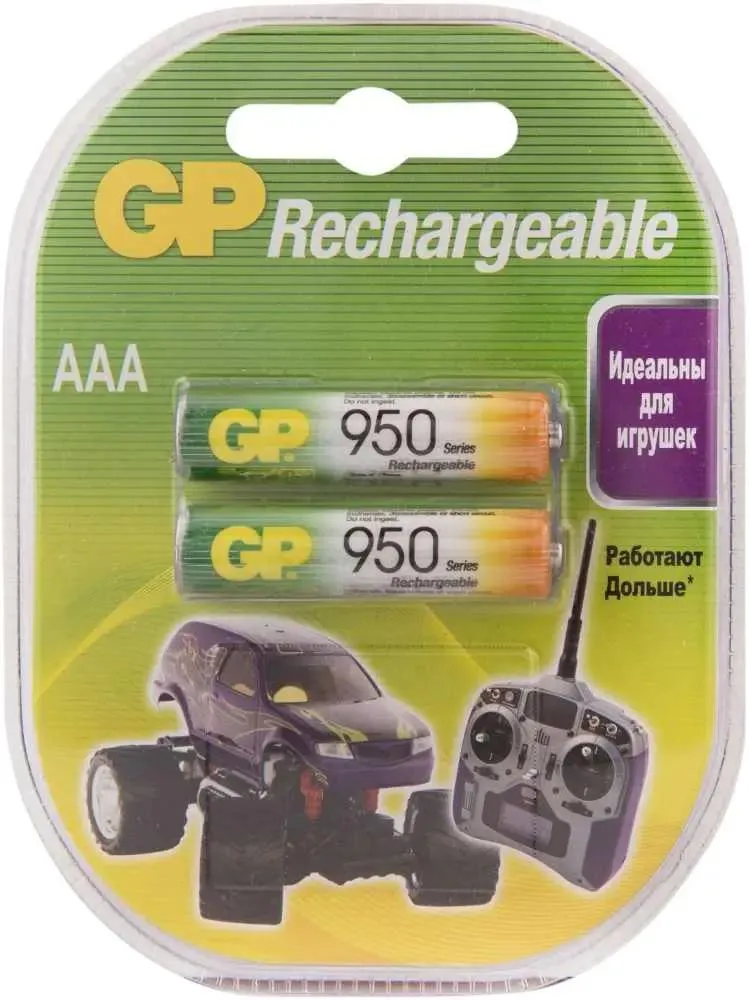 картинка Аккумулятор GP Rechargable NiMH 95AAAHC AAA 950мА-г (2шт) (GP95AAAHC-2DECR2) от магазина КомпьютерЦентр