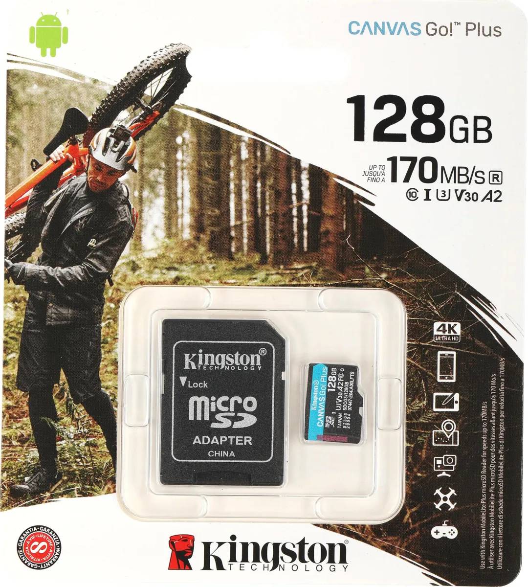 картинка Карта памяти 128Gb microSDXC Kingston, Canvas Go! Plus + adapter (SDCG3/ 128GB) от магазина КомпьютерЦентр