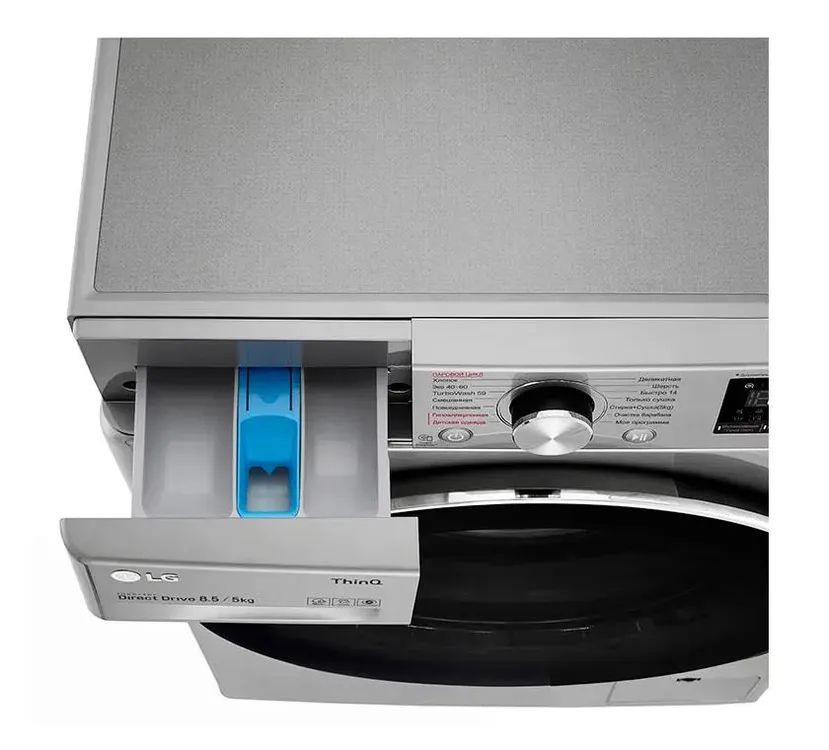 картинка Стирально-сушильная машина LG F2V5GG2S фронтальная, стирка 8.5 кг, сушка 5 кг, пар, 60 см x 85 см x 47.5 см серый, черный, дисплей от магазина КомпьютерЦентр