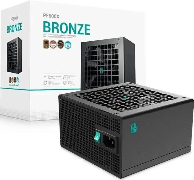 картинка Блок питания DeepCool GamerStorm ATX 600W PF600X, ATX 2.52, 600W, PWM 120мм fan, Active PFC+DC to DC, 80 PLUS BRONZE (R-PF600X-HD0B-WGEU) от магазина КомпьютерЦентр