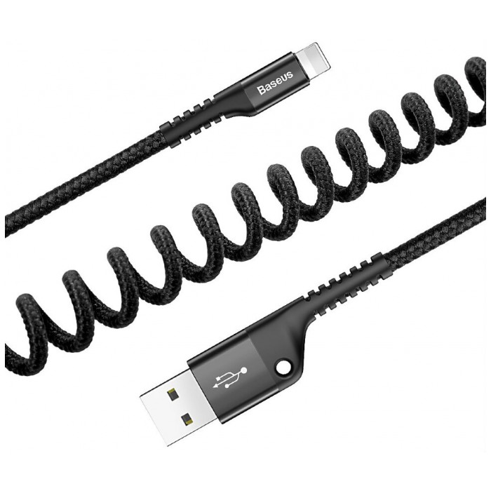 картинка Дата-кабель Baseus Data Cable Lightning Fish Eye Spring 100cm 2A Black (CALSR-01) от магазина КомпьютерЦентр