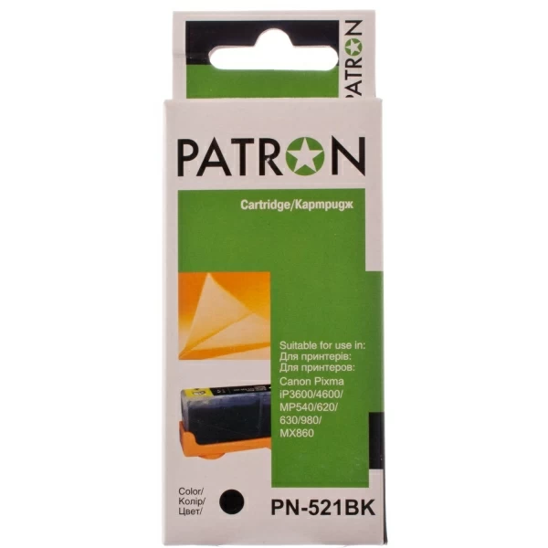 картинка Картридж Canon CLI-521Bk (PN-521BK), Black, iP3600/ 4600, MP540/ 620/ 630/ 980, MX860, 9 ml, Patron от магазина КомпьютерЦентр