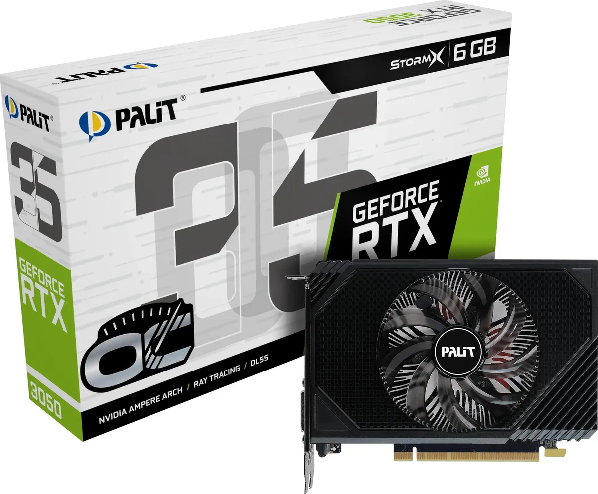 картинка Видеокарта 6Gb GDDR6 GeForce RTX 3050 STORMX OC Palit (NE63050S18JE-1070F) от магазина КомпьютерЦентр