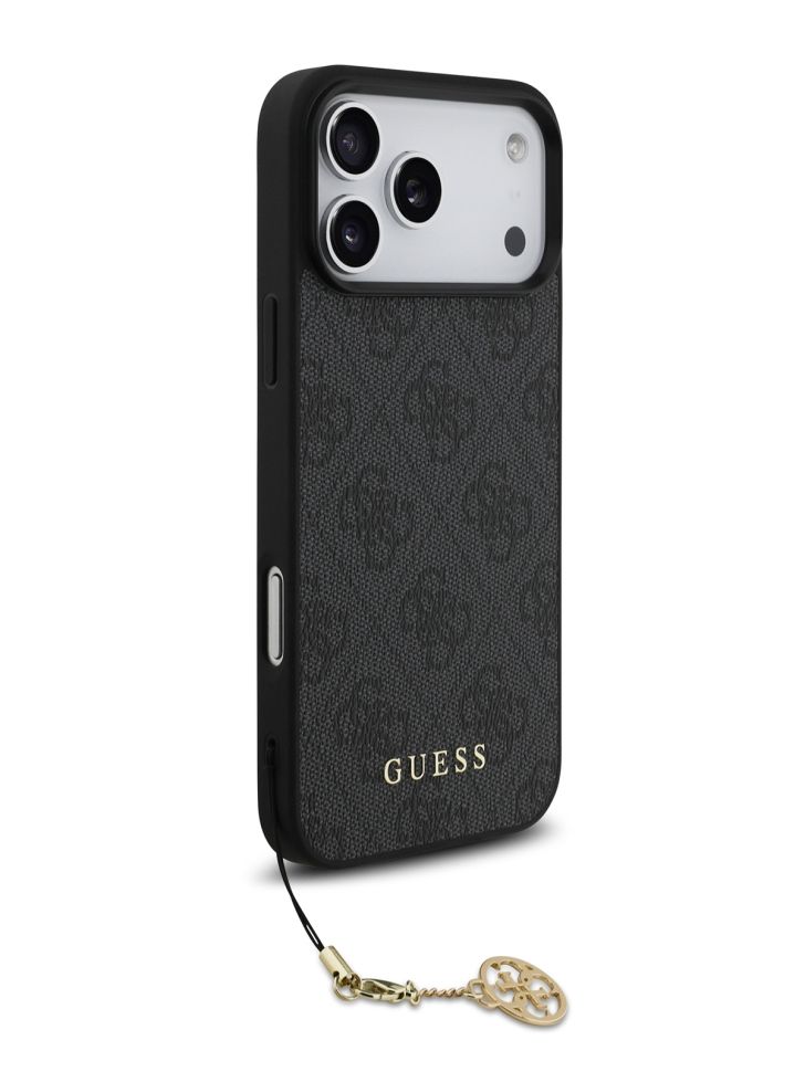 картинка Чехол Guess для iPhone 17 Pro Max PU 4G Classic Metal logo Hard + Charm, Black (MagSafe) (GUHMP17XGF4GCK) от магазина КомпьютерЦентр