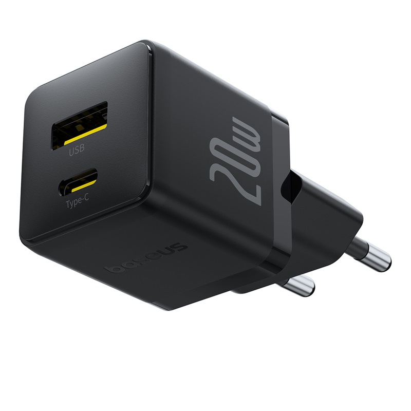 картинка СЗУ Baseus Palm Fast Charger C+U 20W EU Cluster Black (with Cable USB-C to USB-C 60W) от магазина КомпьютерЦентр