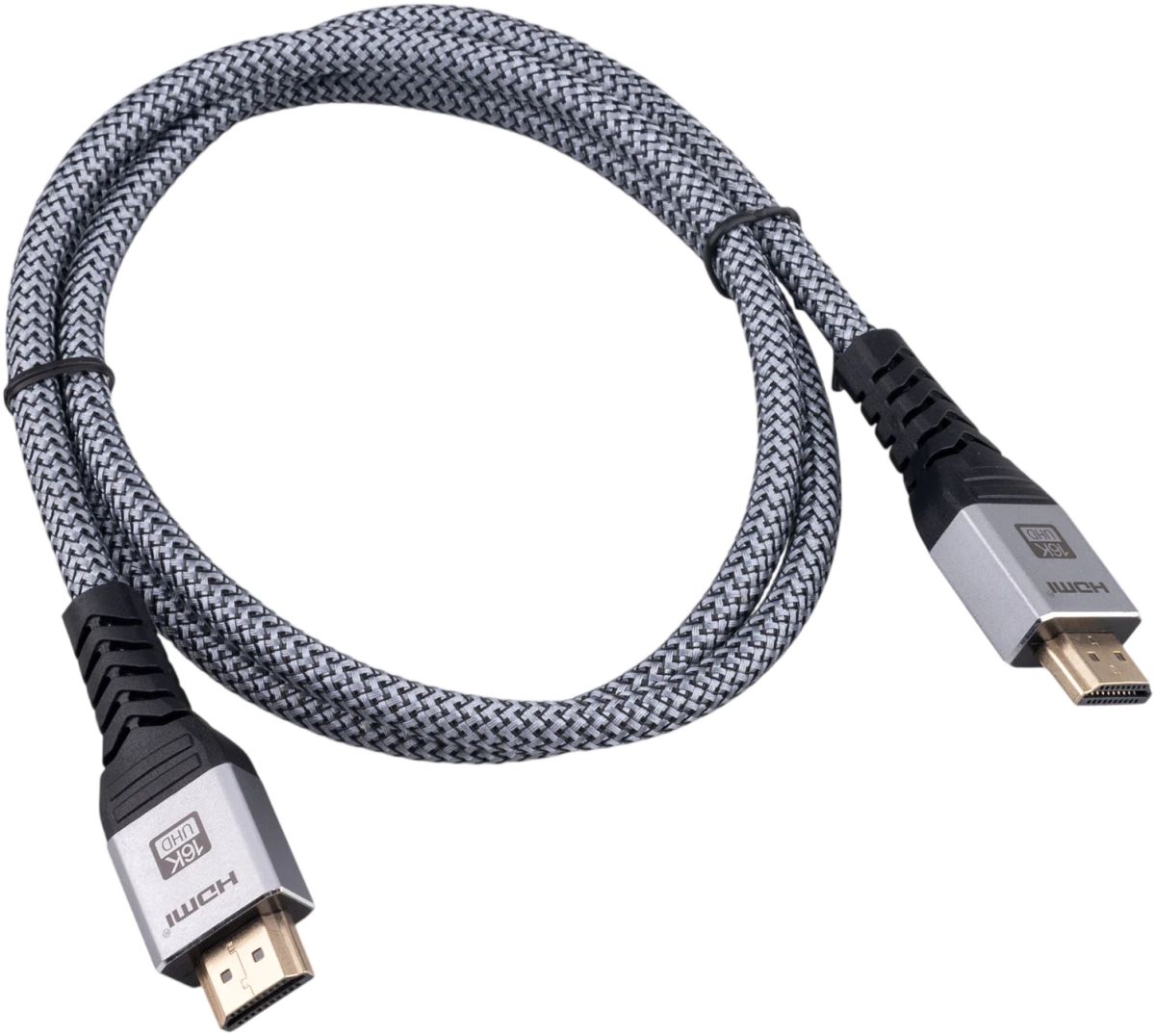 картинка Кабель HDMI Cablexpert CCP-HDMI16K-1M, 19M/ 19M, v2.2, 16K, медь, тройной экран, позол.контакты, нейлон.оплетка, метал.коннекторы, 1м, серый, коробка (24105) от магазина КомпьютерЦентр